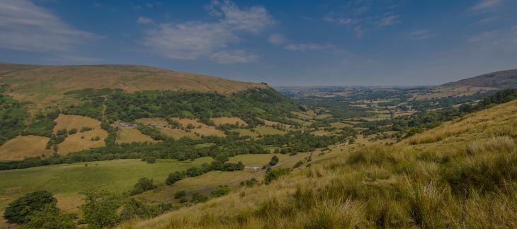 Rolling green hills and scenic walking trails in Brecon Beacons National Park