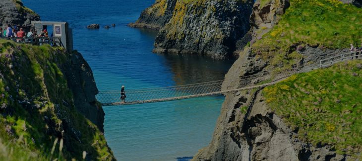 Suspension rope bridge at Carrick-a-Rede linking the mainland to a rocky island