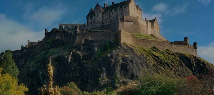 Historic Edinburgh Castle perched on Castle Rock overlooking the city