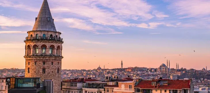 Historic Galata Tower rising above the rooftops of Istanbul