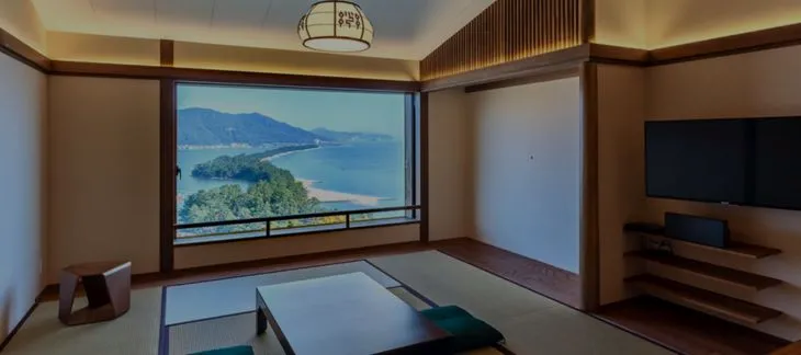 Scenic sea views from the traditional rooms at Genmyoan ryokan