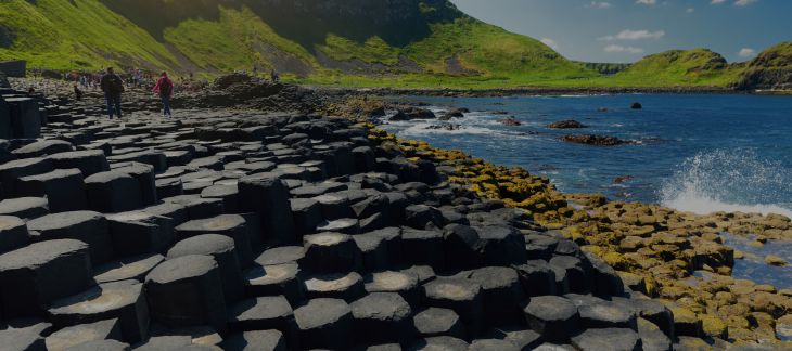 Hexagonal basalt columns of the Giant’s Causeway along the Antrim Coast