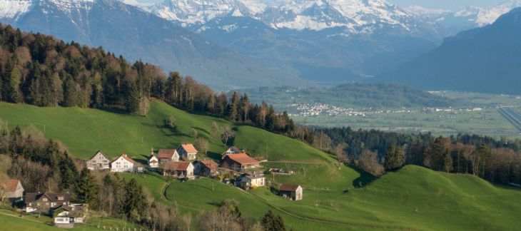 Charming village of Grindelwald surrounded by mountain peaks
