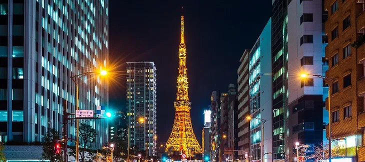 Tokyo cityscape with Tokyo Tower and bustling streets at night