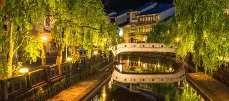 Traditional onsen town streets and hot spring baths in Kinosaki