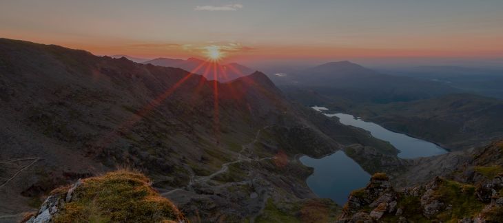 Panoramic view from the summit of Mount Snowdon in Snowdonia National Park