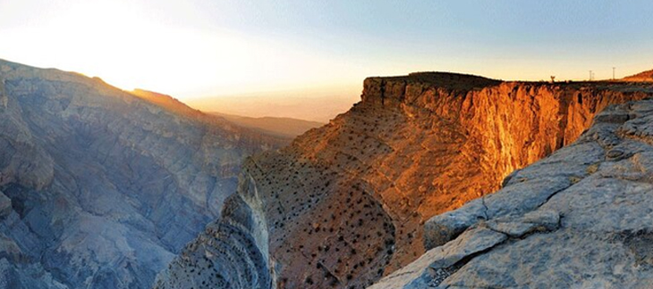 Dramatic cliffs and deep canyons of Jebel Shams, known as the Grand Canyon of Oman