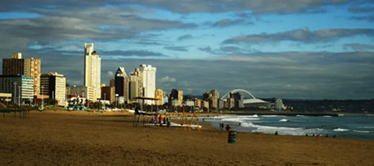 Golden Mile beachfront and palm-lined promenade in Durban, South Africa
