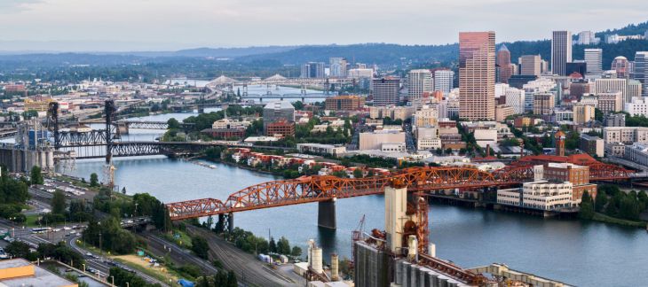 Lush gardens and city views from Washington Park in Portland, Oregon