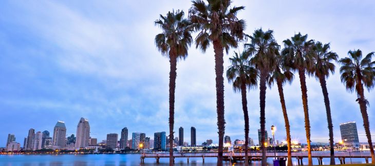 Sunny beaches and coastline at La Jolla Cove in San Diego
