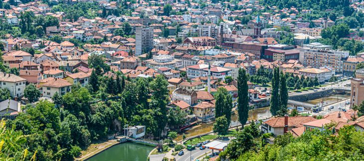 Scenic view of Sarajevo’s old town with historic mosques and market streets