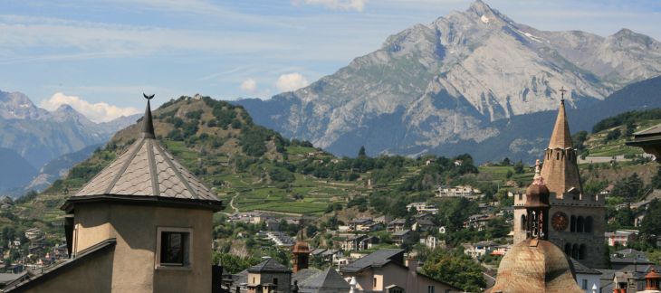 Historic castles and old town streets of Sion in Valais
