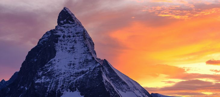 Snow-capped Matterhorn peak towering above the Swiss Alps