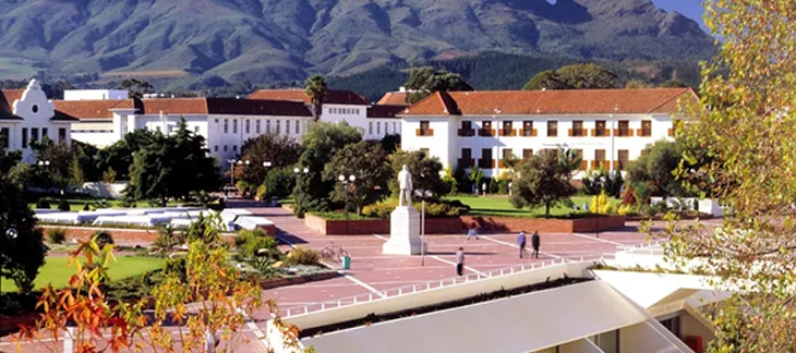 Historic Cape Dutch architecture and wine estates in Stellenbosch town