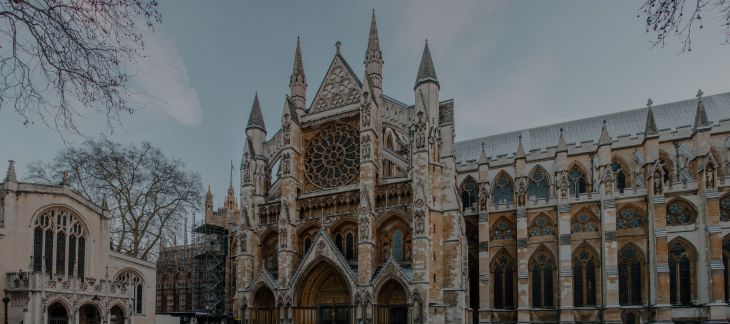 Gothic façade of Westminster Abbey in central London