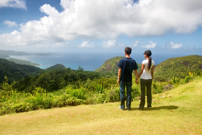 Arooha guest couple sightseeing during Seychelles tour packages from Dubai