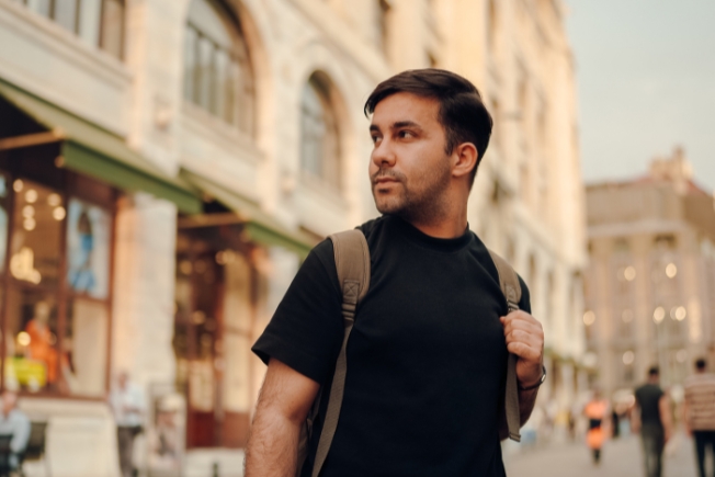 Arooha guest standing on street in Azerbaijan