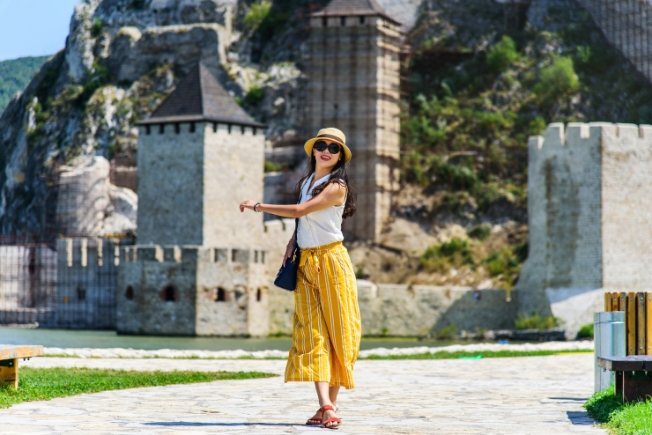 Arooha guest visiting Golubac fortress on Danube river in Serbia
