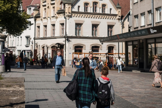 Arooha tourist at Harju Street in Tallinn in Estonia