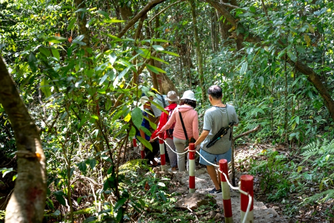 Arooha tourist walking in jungle
