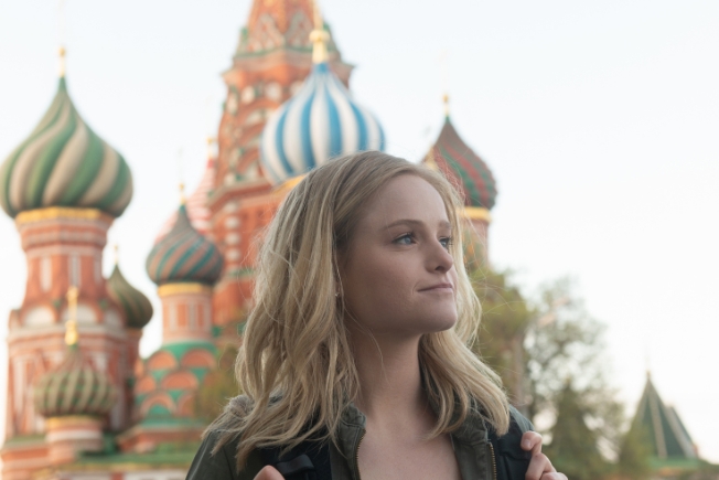 Arooha tourists at Saint Basil's Cathedral in background
