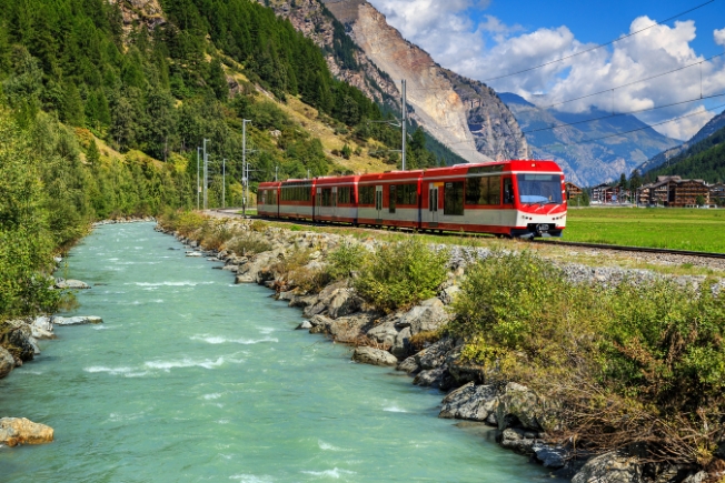 Electric red tourist train in Switzerland, Europe
