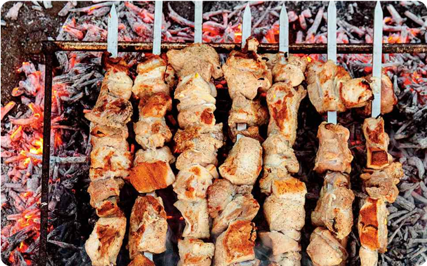 Savour Their Grilled Meat Dish Mtsvadi
