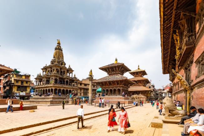 Arooha tourists sightseeing on Patan Durbar Square in Nepal